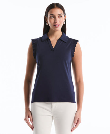 Petite Ruffle Polo (Peacoat)