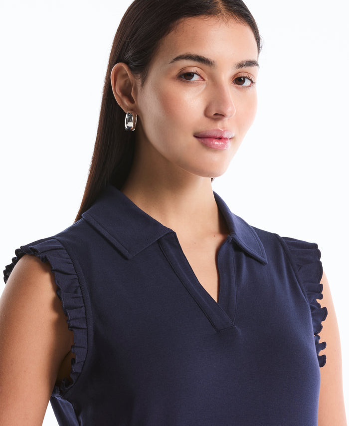 Petite Ruffle Polo (Peacoat)