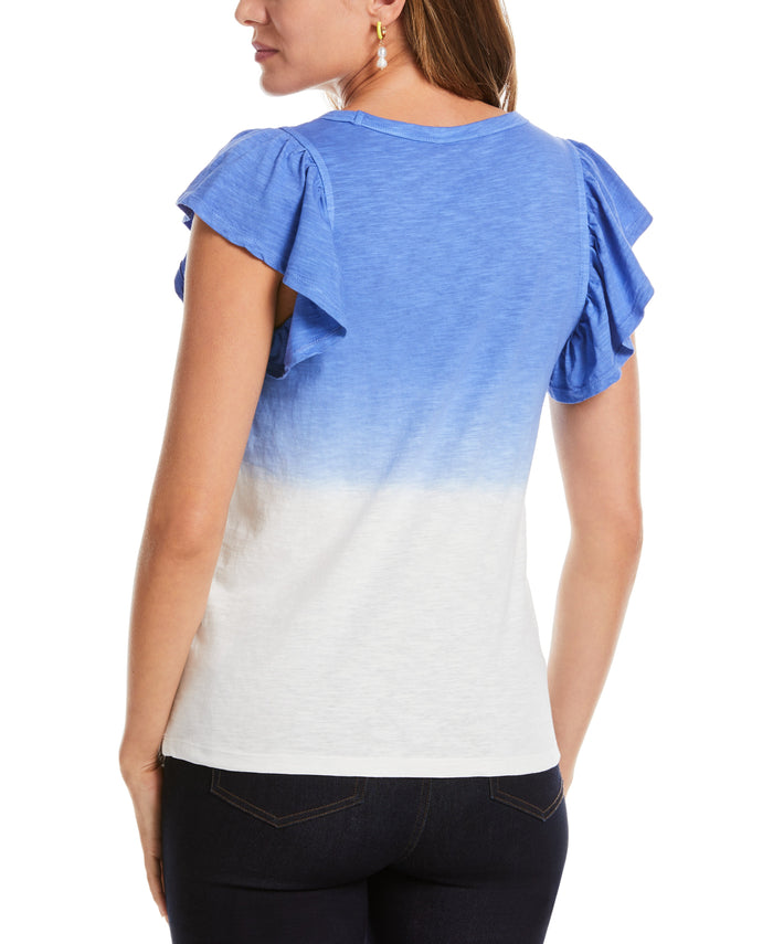 Scoop Neck Ruffle Sleeve Tee (Amparo Blue)