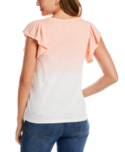 Scoop Neck Ruffle Sleeve Tee (Peach Melba)