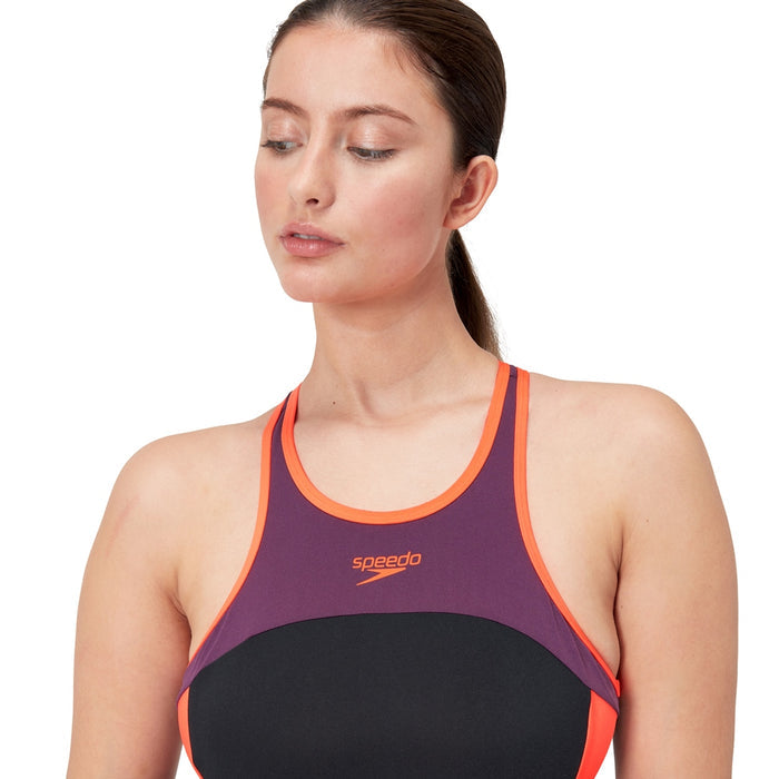 SPEEDO ASIA FIT WOMENS HIGH-NECK SPLICE CROSS-BACK