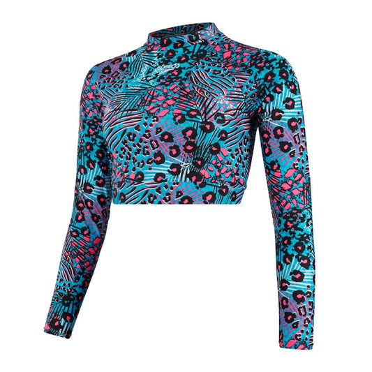 SPEEDO ASIA FIT WOMENS PRINTED CROP RASH TOP (*top only)