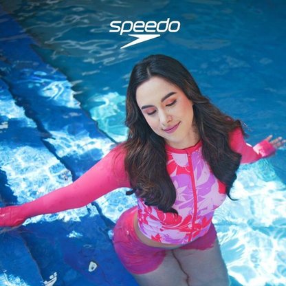 SPEEDO ASIA FIT WOMENS PRINTED LONG SLEEVE ZIP CROPTOP-[custom.seasonyearcode]-Speedo Malaysia Online
