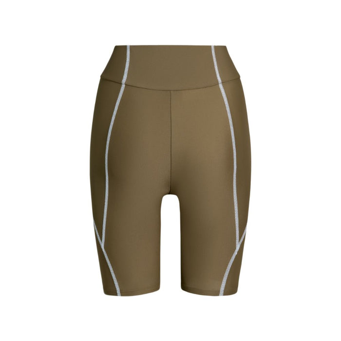 Speedo Wavechasers 2.0 women's mid-leg swim shorts in olive green with white contrast stitching.