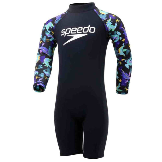 SPEEDO COMBOFIT LONG SLEEVE SPRINGSUIT - TOTS-Thermal Swimwear-Speedo Malaysia-BLACK/ AQUA GREEN-SOA23024P-BKAGP-Speedo Malaysia Online