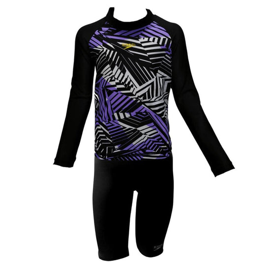 SPEEDO DAZZLE SPLASH ALLOVER LONG SLEEVES RASH TOP JAMMER SET- JUNIOR FEMALE
