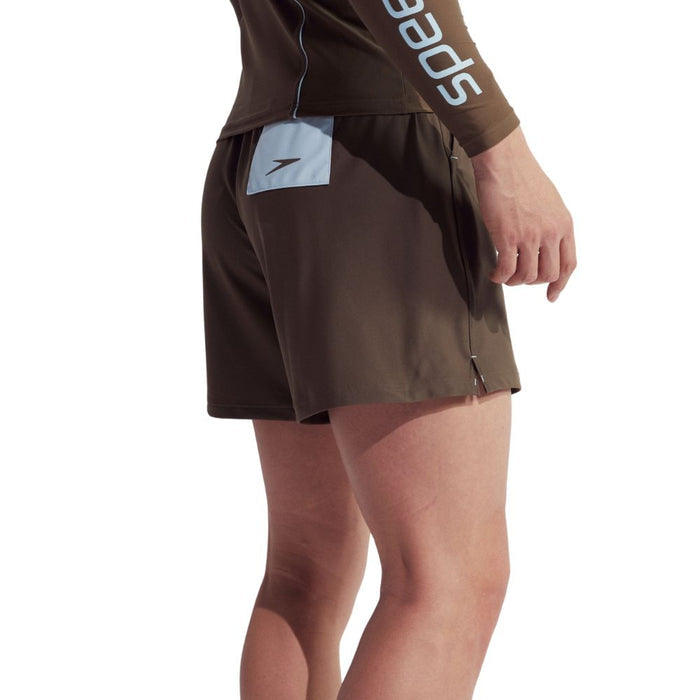Men's Speedo Wavechasers 2.0 watershorts in olive green with light blue accent pocket and logo.