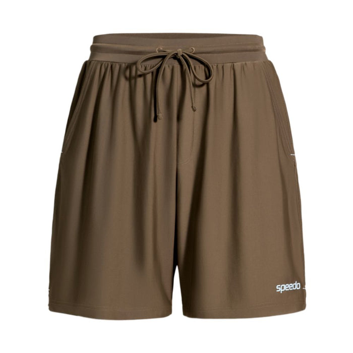 Speedo Wavechasers 2.0 men's brown watershorts with drawstring waist, side pockets, and white Speedo logo.