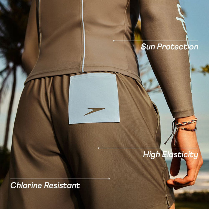 SPEEDO Wavechasers 2.0 men's olive watershorts with light blue back pocket and Speedo logo.