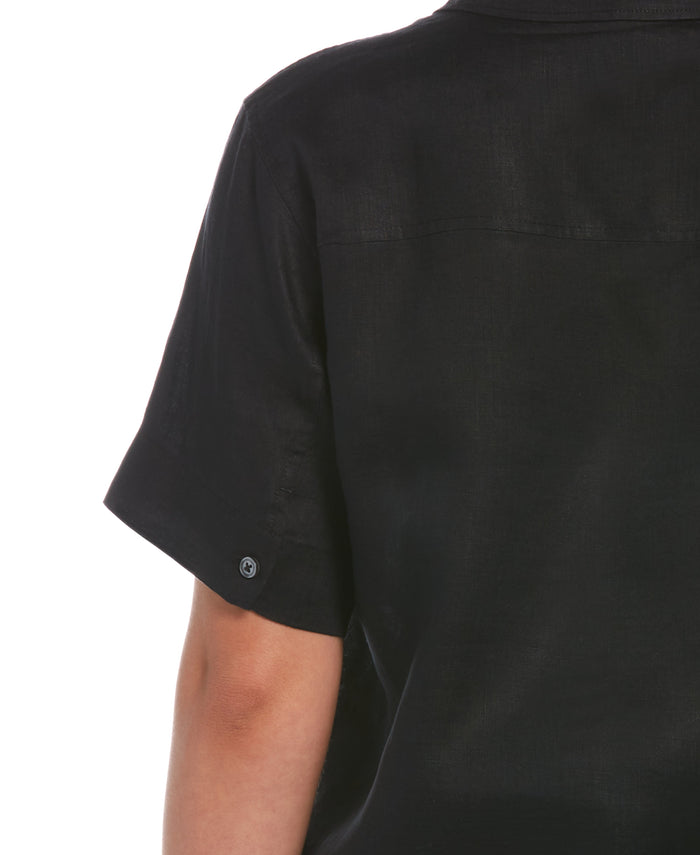 Split Neck Linen Top (Black)