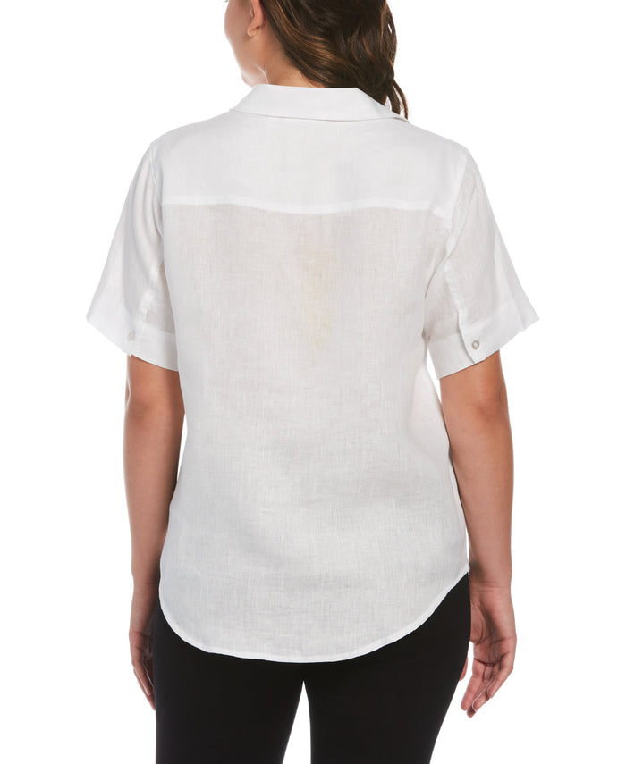 Split Neck Linen Top (White)
