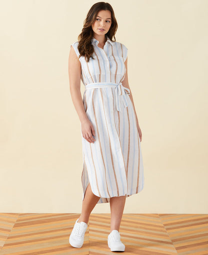 Stripe Linen Shirtdress (White)