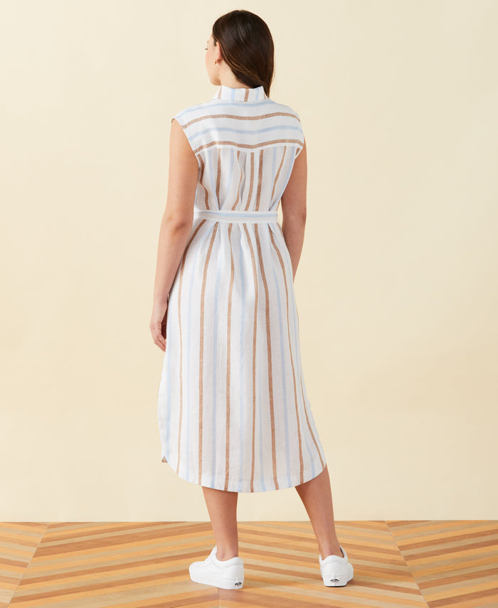 Stripe Linen Shirtdress (White)
