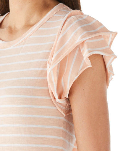 Stripe Ruffle Sleeve Tee (Peach Melba)