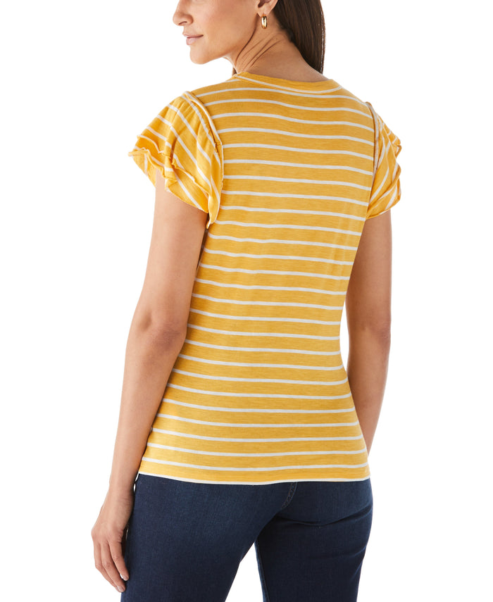 Stripe Ruffle Sleeve Tee (Amber Yellow)