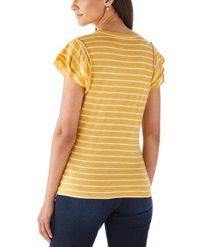 Stripe Ruffle Sleeve Tee (Amber Yellow)