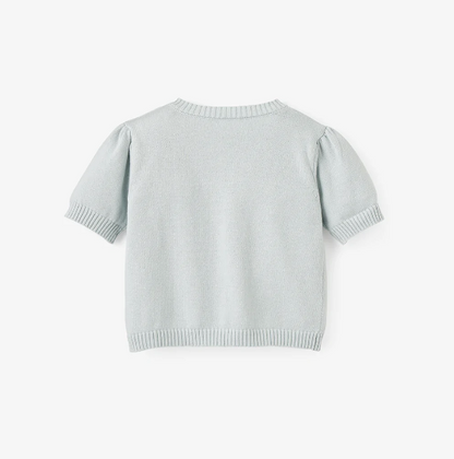 Aqua Short Sleeve Embroidered Baby Cardigan